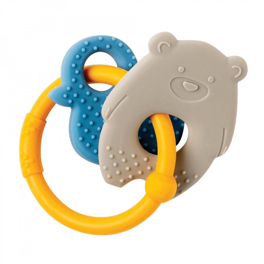 Christmas Hippychick | Nattou Silicone Teether Bear & Duck Ochre Ring