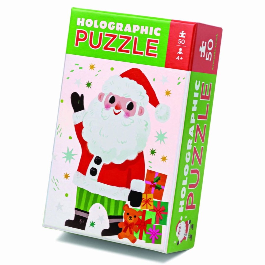 Christmas Hippychick | Crocodile Creek 50 Piece Holographic Puzzle - Santa